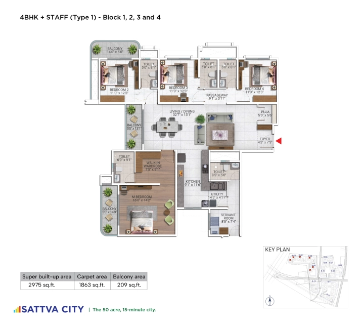 Sattva City 4 BHK floor plan used as a premium pricing reference